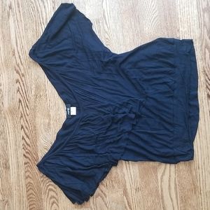 (L) RIPE Black Flowy V Neck Top with Cute Details Ruffle Stretch Comfortable